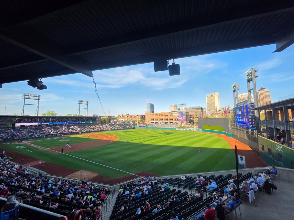 Baseball field and skyline in evening light