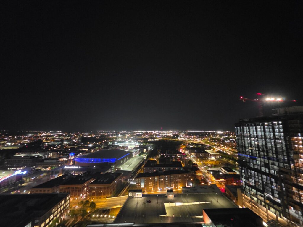 City lights viewed from above at night