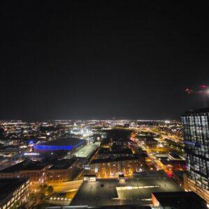 City lights viewed from above at night