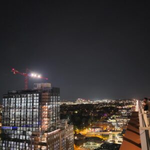 Downtown skyline and tower at night