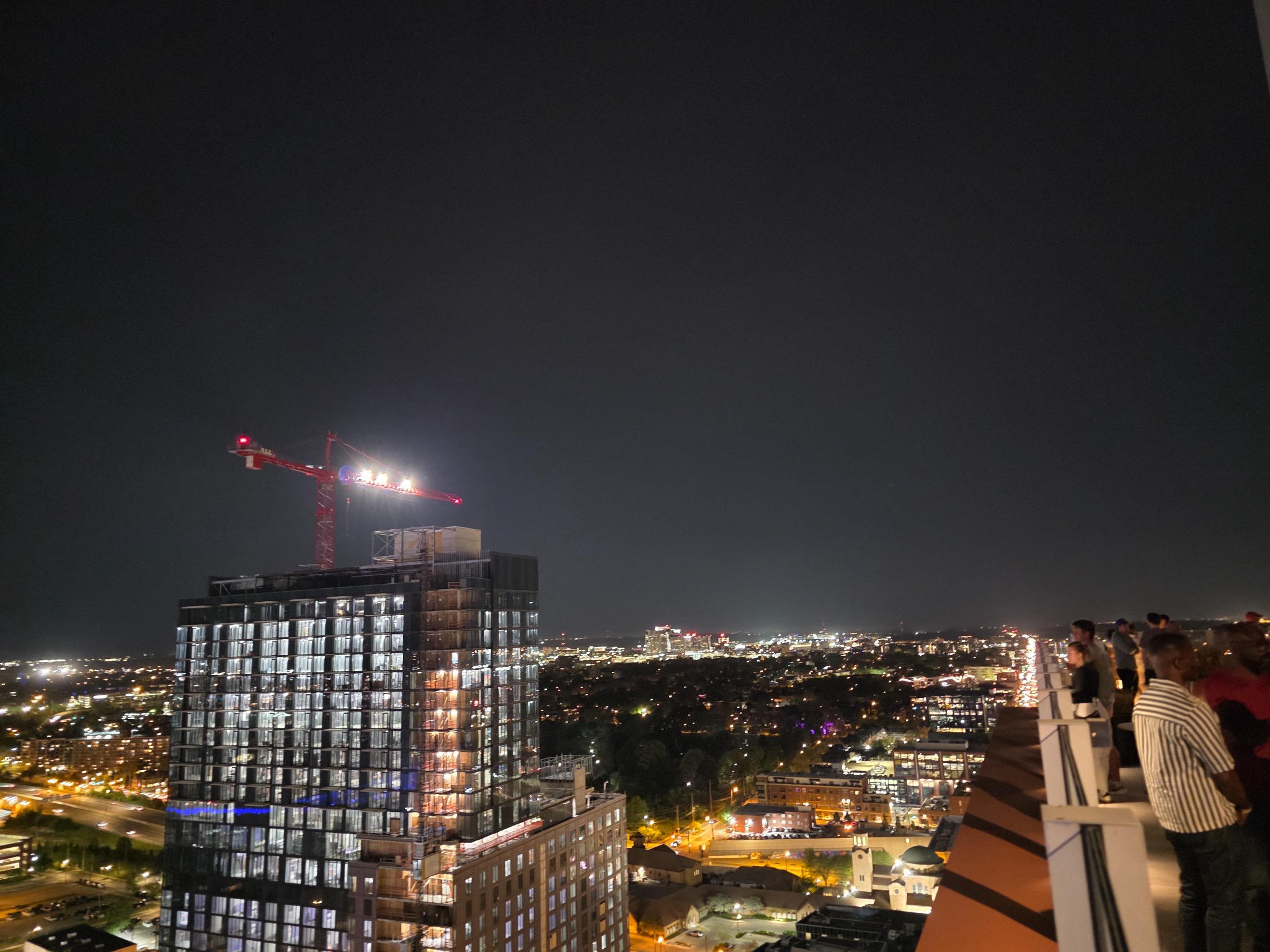City skyline viewed from above at night